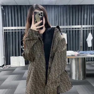 Luxury High Quality Fendi Shirt Red Jacquard Exquisite Workmanship Youthful Energy Autumn Winter And Embroidery