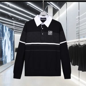 Luxury Designer Louis Vuitton Jacquard Long-Sleeved Polo Shirt