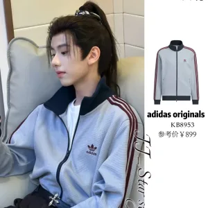 Luxury Adidas Outerwear Red Jacquard Autumn Winter Early