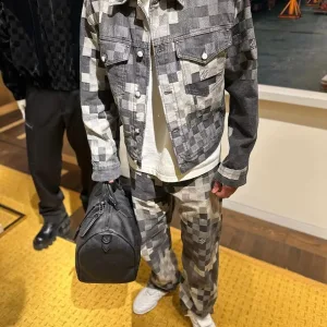 Super Clone Louis Vuitton Jacket Red Cotton Twill Jacquard Lace Denim Pattern Hand-Sewn Buttons