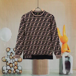 Luxury Fendi Sweater Red Jacquard Winter