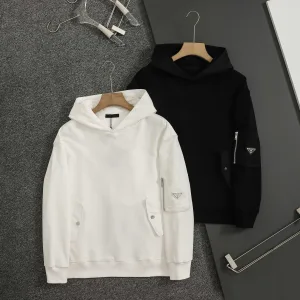 High Quality Luxury Prada Hoodie Ash Cotton Pure Patch