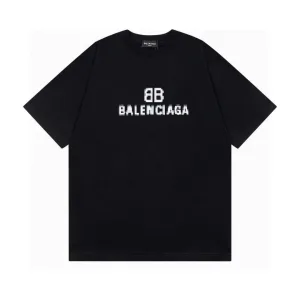 AAA High Quality Balenciaga Short-Sleeved T-Shirt Ash Cotton Pure Ribbed Fabric Embroidery