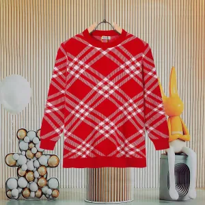 Reps Burberry Sweater Red Wool Cashmere Jacquard