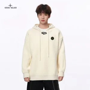 Luxury High Quality Stone Island Sweater Red Knitted Fabric Relaxed Fit