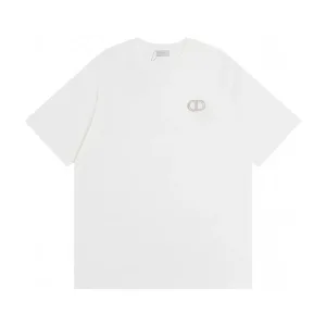 Luxury Dior Short-Sleeved T-Shirt Red Cotton Pure Jacquard Ribbed Fabric Neckline Stitching Embroidery