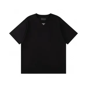 Reps Prada Short-Sleeved T-Shirt Lime Cotton Pure Ribbed Fabric Neckline Stitching Embroidery