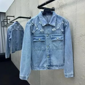 Designer AAA Louis Vuitton Jacket Red Denim Autumn