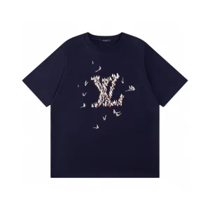 High Quality Designer Louis Vuitton Short-Sleeved Shirts Lime Cotton Pure Ribbed Fabric Neckline Stitching Embroidery