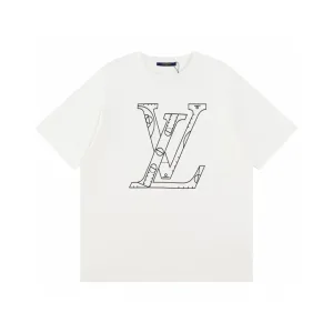 Designer Louis Vuitton Short-Sleeved Shirts Lime Cotton Pure Ribbed Fabric Neckline Stitching Embroidery Screen Printing