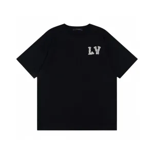 Super Clone Luxury Louis Vuitton Short-Sleeved T-Shirt Red Cotton Pure Ribbed Fabric Neckline Stitching Embroidery Sequin