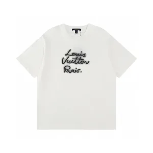 Super Clone Louis Vuitton Short-Sleeved T-Shirt Lime Cotton Pure Ribbed Fabric Neckline Stitching Embroidery
