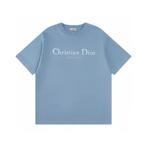 Designer Super Clone Dior Short-Sleeved T-Shirt Lime Cotton Pure Ribbed Fabric Neckline Stitching Embroidery