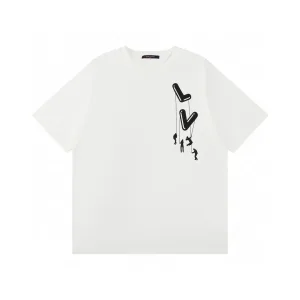 High Quality Super Clone Louis Vuitton Short-Sleeved T-Shirt Lime Cotton Pure Ribbed Fabric Neckline Stitching Embroidery