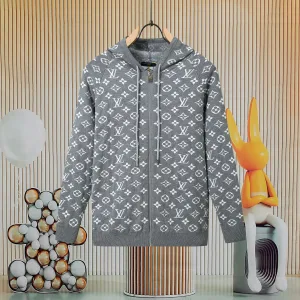 Luxury Designer Louis Vuitton Cardigan Ash Wool Cashmere Blend Jacquard Pattern