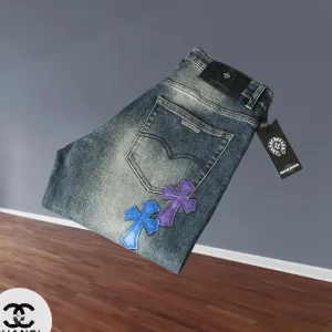 Luxury Chrome Hearts Jeans Red Cotton Denim Autumn Winter