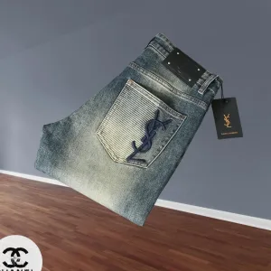 Luxury AAA Saint Laurent Jeans Red Cotton Denim Autumn Winter