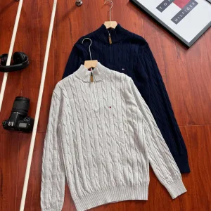 High Quality Tommy Hilfiger Sweater Red Cotton Pure Cable Knit Multiple Colors Available Easy To Match Embroidery