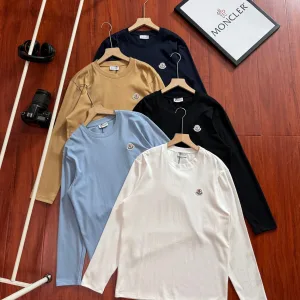Luxury Designer Moncler Long-Sleeved Shirt Blue Cotton Pure Soft Simple And Versatile Autumn Winter