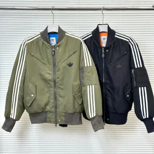 High Quality Super Clone Adidas Outerwear Red Cotton Silk Polyester Nylon Spring Autumn Zippered Pocket