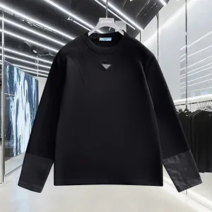 High Quality Luxury Prada Long-Sleeved T-Shirt Ash Cotton Pure Patch