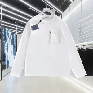 High Quality Luxury Prada Long-Sleeved T-Shirt Ash Cotton Pure Patch