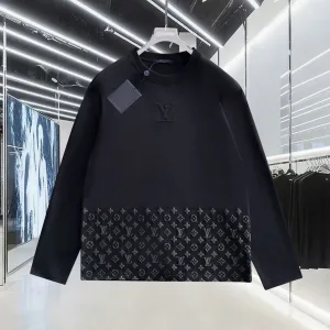 Super Clone Louis Vuitton Long-Sleeved T-Shirt Ash Cotton Pure Leather Patch