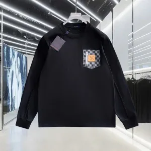 High Quality AAA Louis Vuitton Long-Sleeved T-Shirt Ash Cotton Pure Lace Leather Patch