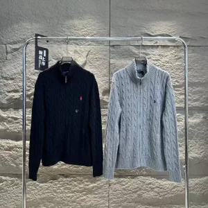 AAA Ralph Lauren Overcoat Red Cotton Wool Blend Cable Knit Easy To Match Retro Preppy Style Spring Autumn Winter And
