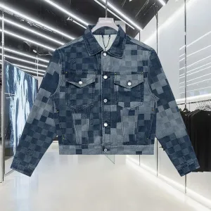 Luxury Louis Vuitton Outerwear Red Jacquard Denim Pattern Slim Fit