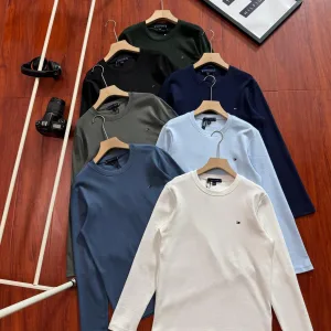 Designer Super Clone Tommy Hilfiger Long-Sleeved T-Shirt Red Cotton Mercerized Denim Soft And Elastic Simple Design Autumn Winter