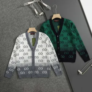 Super Clone Gucci Coat Green Neutral Jacquard Cable Knit