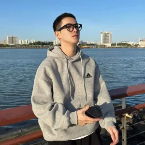 Luxury High Quality Adidas Hoodie Red Cotton Autumn