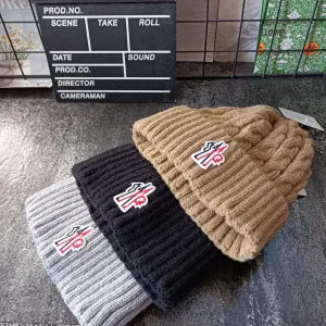 Designer Moncler Hats Black Wool Cable Knit Winter