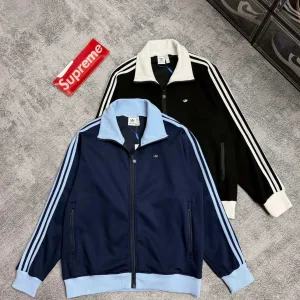 Luxury Reps Adidas Coat Blue Jacquard Autumn Winter Early Metal Logo
