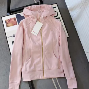 AAA Super Clone Lululemon Long-Sleeved Shirts Pink Cotton Fleece Fabric Slim Fit Thumbhole