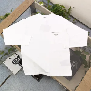 Super Clone Designer Prada Long-Sleeved T-Shirt Red Cotton Pure Easy To Match Simple Design Autumn Winter