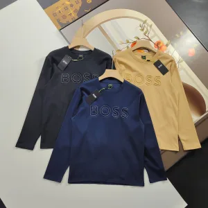 High Quality Boss Long-Sleeved T-Shirt Blue Cotton Pure Soft Simple And Versatile Autumn Winter