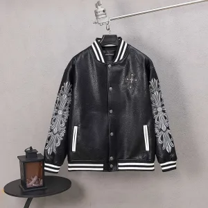 Luxury Chrome Hearts Jacket Red Wool Jacquard Street Style Understated Luxury Embroidery