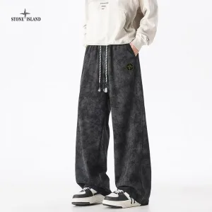 Luxury High Quality Stone Island Casual Pants Brown Corduroy