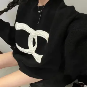 Reps AAA Chanel Sweater Black Wool Blend Cable Knit Winter Early