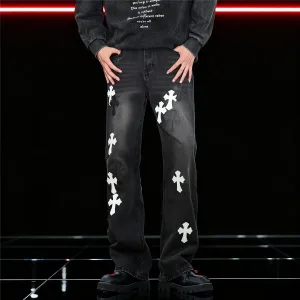 AAA Designer Chrome Hearts Jeans Red Neutral Cotton Xinjiang Denim Retro Loose