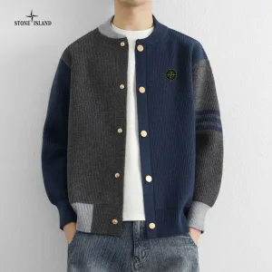 Designer Luxury Stone Island Sweater Blue Knitted Fabric