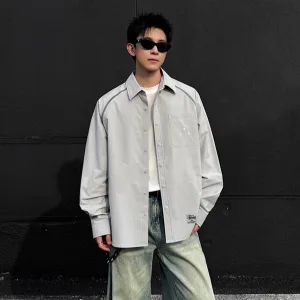 High Quality Stussy Long-Sleeved Shirt Red Street Style Patch