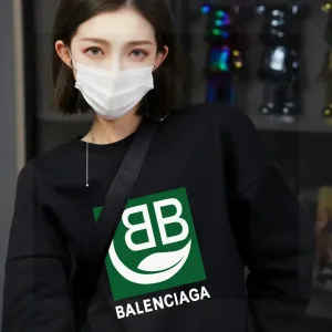 High Quality Designer Balenciaga Hoodie Green Cotton Fleece Autumn