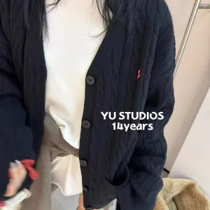 High Quality Ralph Lauren Outerwear Red Lady Silk Cable Knit Autumn