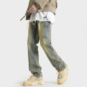 AAA Luxury Chrome Hearts Pants Yellow Denim Retro Wash