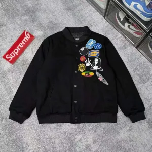 Luxury AAA Stussy Jacket Red Cotton Twill Streetwear Spring Autumn Embroidery Patch