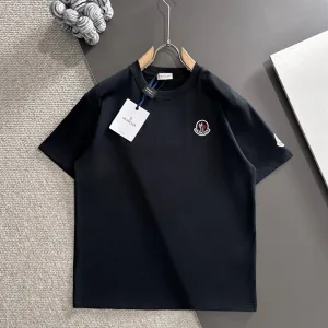 Super Clone High Quality Moncler Short Sleeves Black Cotton Pure Wool Spring Autumn Embroidery