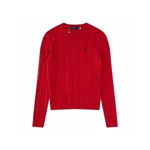 AAA Ralph Lauren Sweater Red Cotton Pure Cable Knit Easy To Match Embroidery
